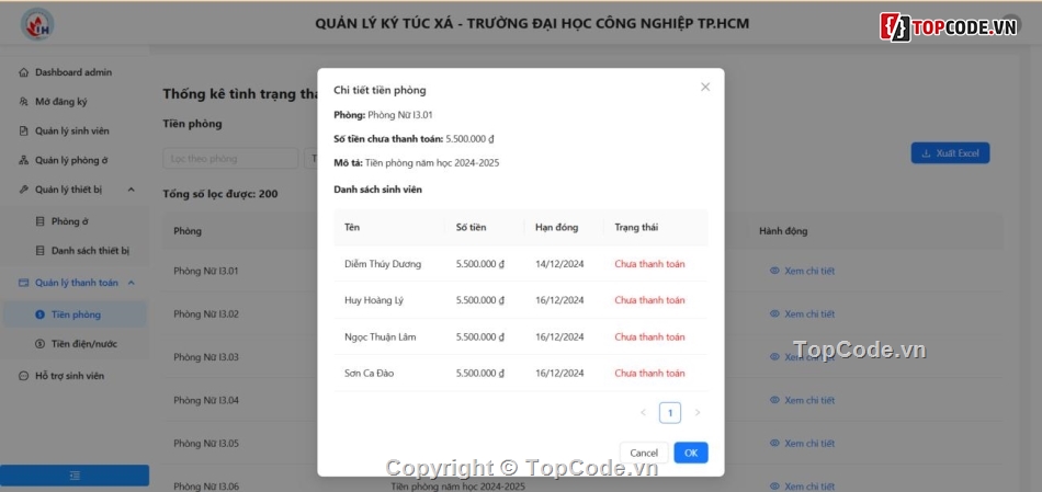 quản lý ký túc xá,Đồ án quản lý,code web quản lý